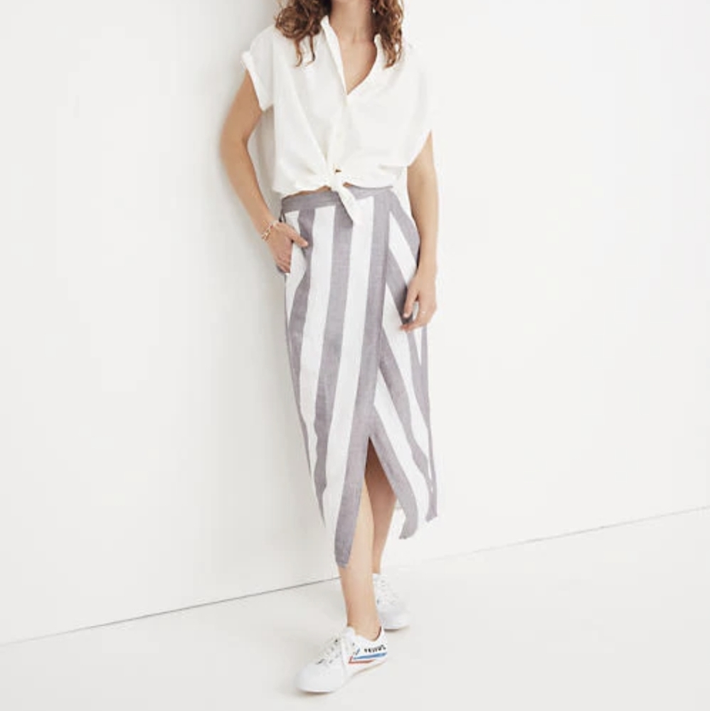 Madewell Striped Overlay Skirt, Midi Grey & White - Picture 6 of 8